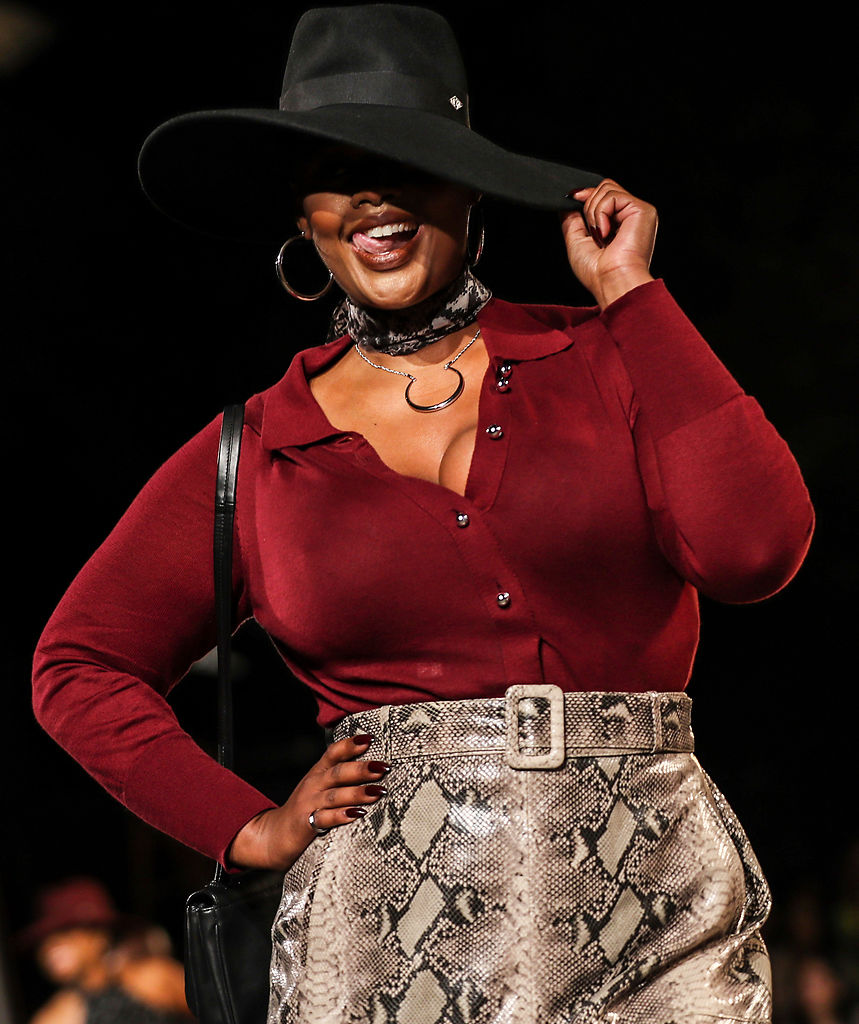 A model poses during her walk